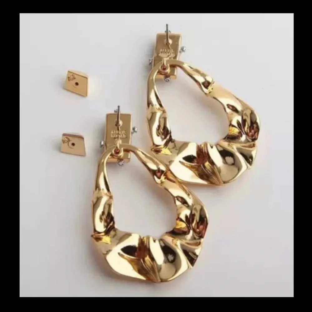 ALEXIS BITTAR • NEW Gold Liquid Molten High Shine Sculpted Hoop Drop Earrings